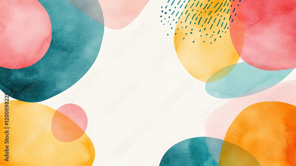 Poster doodle watercolor idea. colorful abstract watercolor background with soft shapes and vibrant hues fo