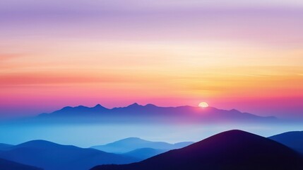 Obraz premium Serene sunset over layered mountains in soft pastel colors.