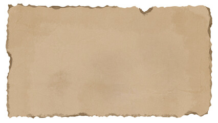 Vintage aged parchment paper sheet with torn worn deckle edges isolated on empty background