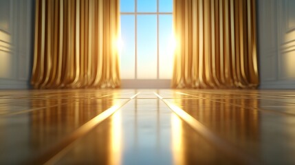 Magnificent Golden Podium Framed by Shimmering Curtains in Elegant Sophisticated Setting