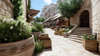 Fototapeta premium Sunny Mediterranean Market Street