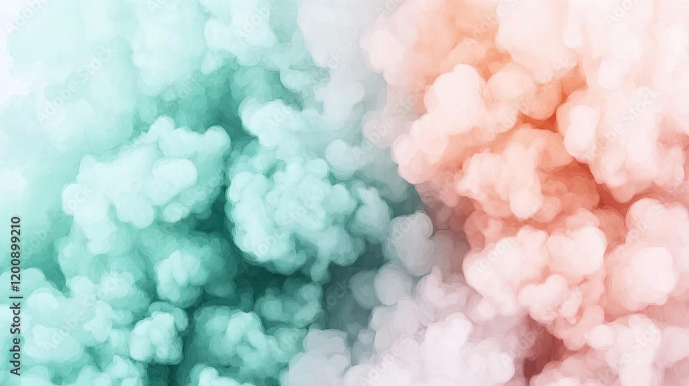 Poster ethereal watercolor concept. abstract digital smoke in soft green and pink hues, creating a calming 
