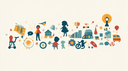 Flat design concept for growing up child from newborn to pupil with newborn, babies and school surrounded childish and education symbols