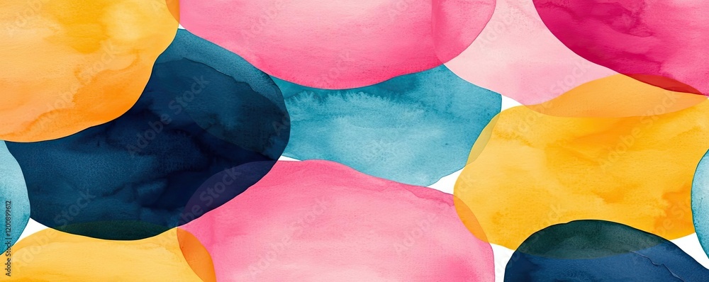 Poster Doodle watercolor idea. A vibrant watercolor pattern with colorful blobs showcasing artistic expression.