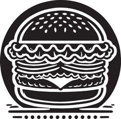 Black Color Burger Silhouette Vector Illustration, Solid White Background