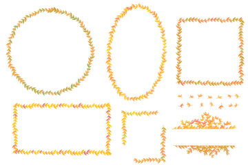 Decorative Christmas door wreath made from fall season plant twigs with leaves set isolated on transparent background. Season greeting card. Modern Illustration art. 