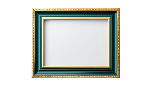 Elegant Teal and Gold Frame: A sophisticated square picture frame in teal green with a gold inner frame and ornate detailing, perfect for showcasing cherished memories or artwork.