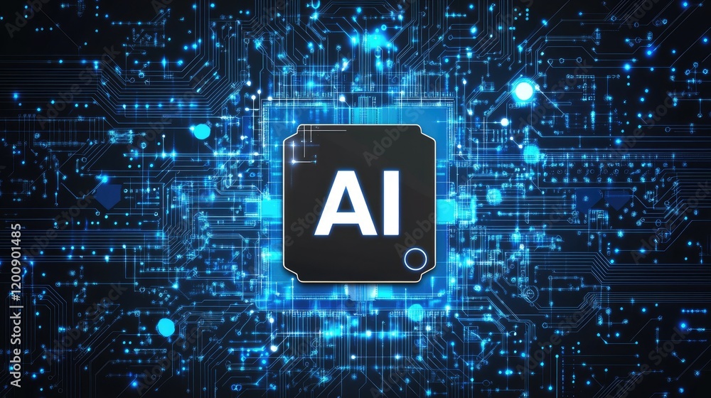Aufkleber ai microchip: ai technology represented by a black square with 