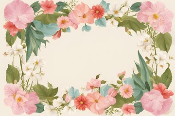 Naklejka premium Spring floral frame, Watercolor floral with frame collection