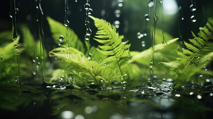 Rain Drops on Lush Fern Leaves