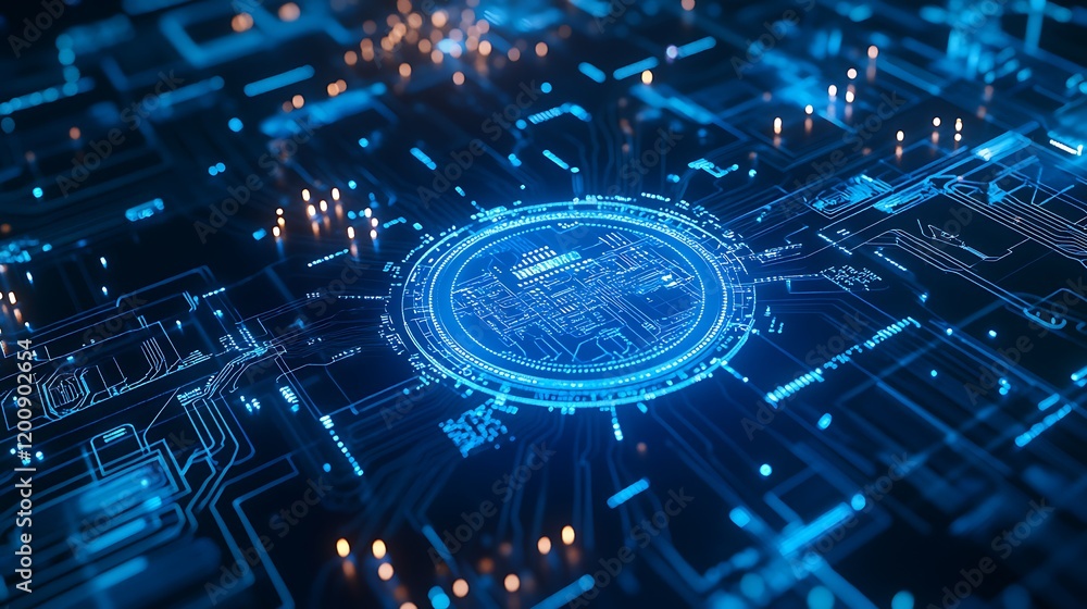 Aufkleber futuristic digital interface with glowing circles and high-tech background