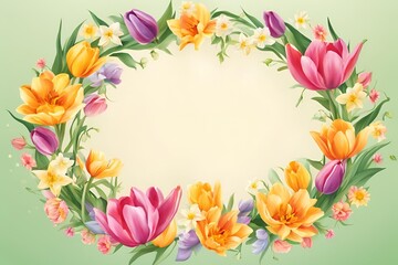 Obraz premium Spring floral frame, Watercolor floral with frame collection