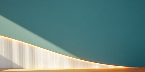 Abstract architecture featuring curved lines and soft lighting in a minimalist interior space