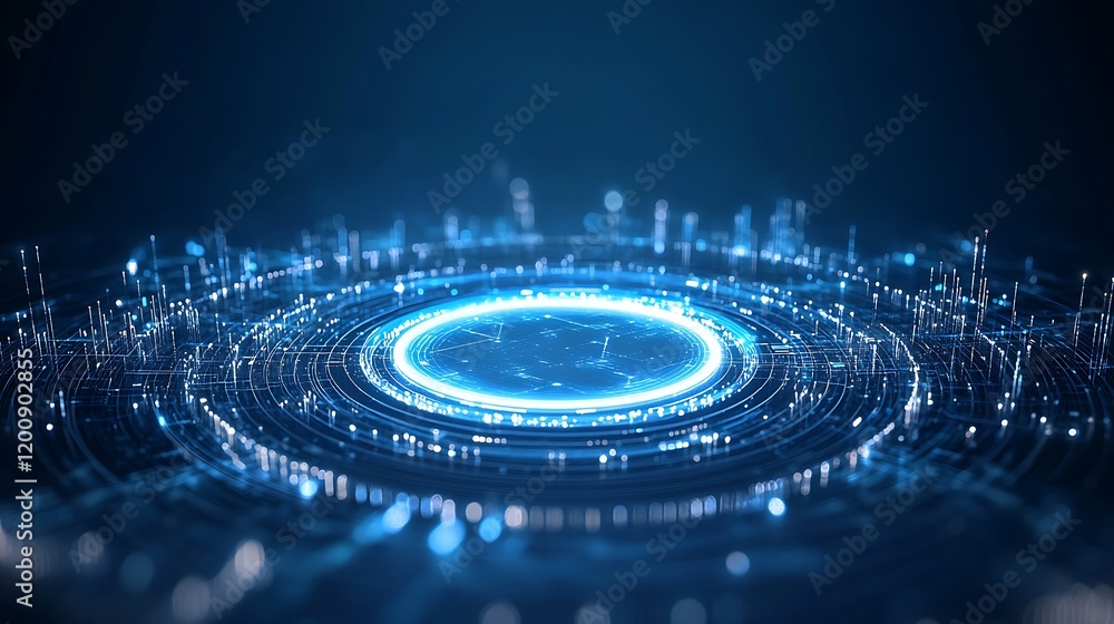 Aufkleber futuristic digital interface with glowing circles and high-tech background