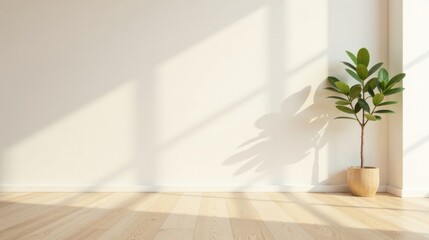 Sunlit Room Interior Featuring Minimalist Decor and a Potted Plant