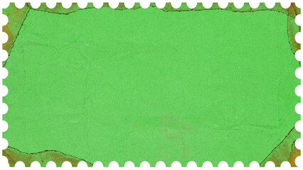 Vintage Postage stamp border blank background. Paper texture isolated on blank background. Green screen Mockup with perforations for your picture text. Reverse side of postage stamp. Grunge border 