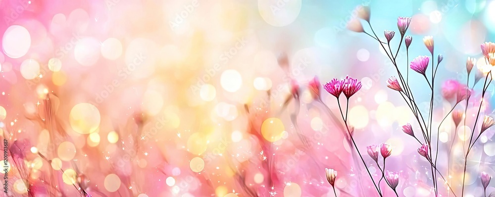 Poster ethereal watercolor concept. soft pastel flowers with bokeh background create a dreamy and vibrant a
