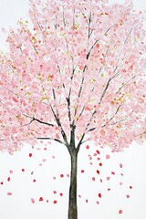 Fototapeta premium Beautiful Cherry Blossom Tree in Full Bloom with Petals Falling Gently