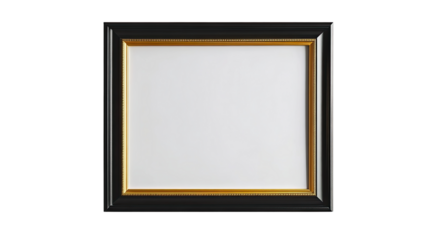 Black and Gold Frame Mockup: A sophisticated square picture frame with a classic black outer frame and a thinner inner gold frame, providing a perfect blank canvas for your design or artwork. 