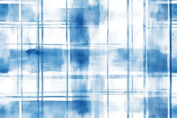 . A minimalist plaid pattern in watercolor brush style, with soft blue lines forming a seamless design.