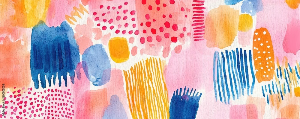 Poster doodle watercolor idea. vibrant abstract watercolor pattern with colorful shapes and textures.