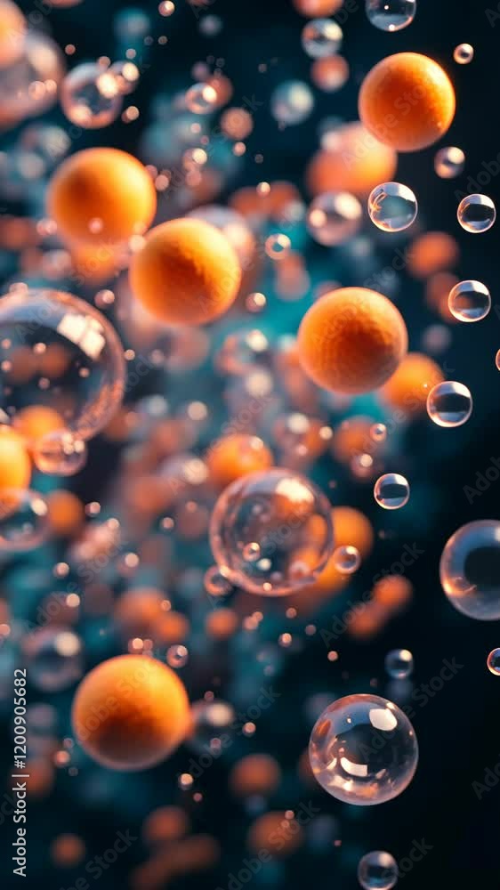Poster bubbles and spheres create a vibrant display in a colorful underwater environment