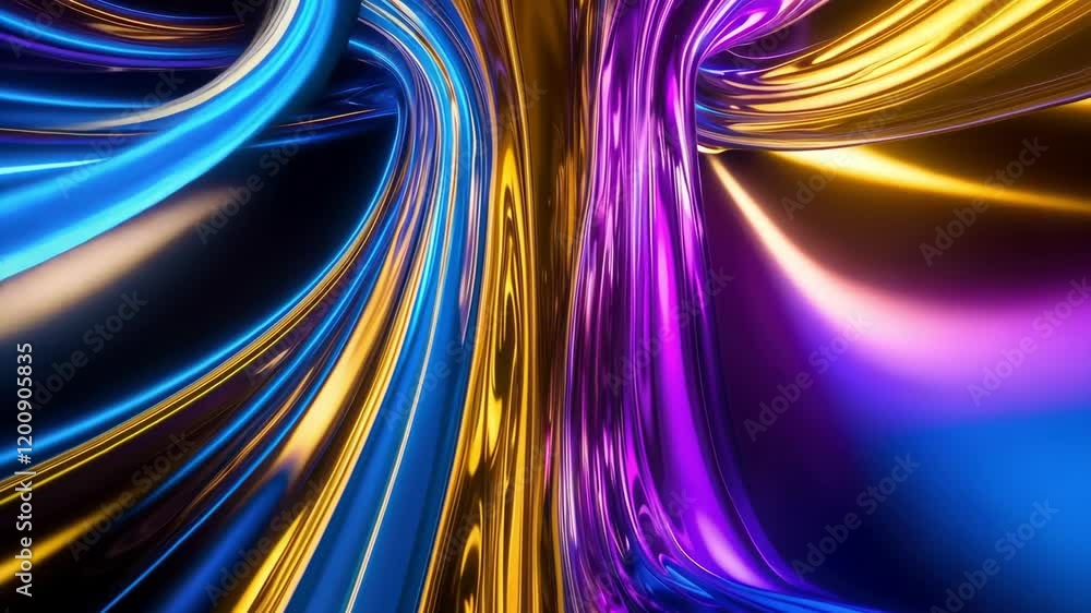 Poster dynamic abstract visuals with vibrant colors, glowing curves, and smooth transitions create an energ
