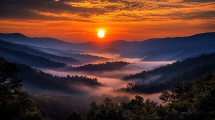 Serene Sunrise Over Misty Valley with Rolling Hills and Soft Light