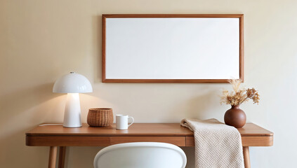 Obraz premium Cozy living room with a table, sofa, armchair, and lamp, featuring stylish furniture and a window for natural light