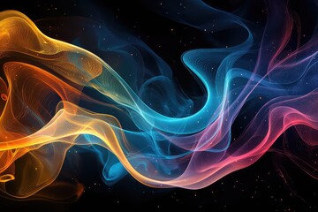 . A smoky abstract pattern with swirling waves of bright colors, evoking energy and motion.