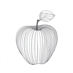 Line art apple drawing, white background, simple design, food illustration