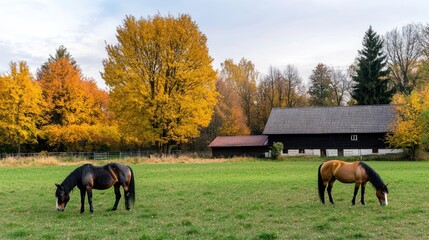 Autumnal Horses in a Field