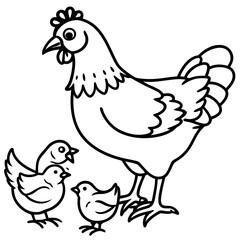 Chicken and chicks vector art illustration