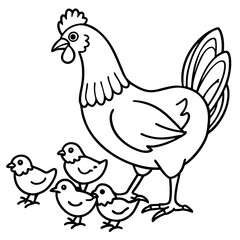 Chicken and chicks vector art illustration