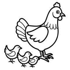 Chicken and chicks vector art illustration