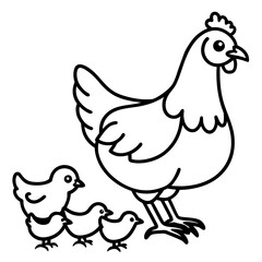 Chicken and chicks vector art illustration