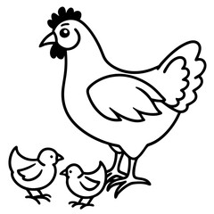 Chicken and chicks vector art illustration