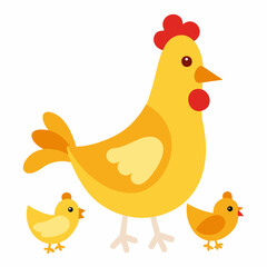 Chicken and chicks vector art illustration