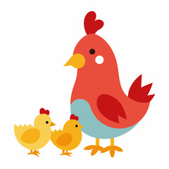 Chicken and chicks vector art illustration