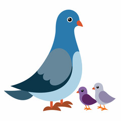 Vector art illustration with a pigeon and its chick