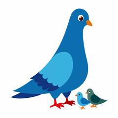 Vector art illustration with a pigeon and its chick