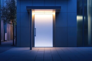 . A stylish public restroom lightbox sign with a clear and minimalist design at the entrance.