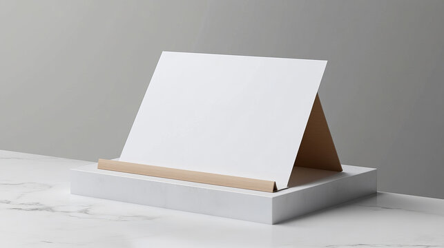 Table stand paper tent card, threefold blank menu display mockup. Calendar plate realistic mockup, showcase paper tent 3d vector template or presentation banner isolated mock up, information flyer