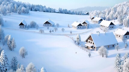 Snowy Village Winter Landscape