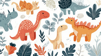 Paper cut prehistoric dinosaurs landscape banner with Jurassic lizard characters, vector background. Funny dinosaurs in jungle forest for kids dino world atlas book cover or prehistoric encyclopedia