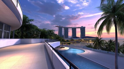 Tranquil Tropical Cityscape at Sunset
