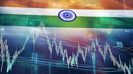 Indian flag over stock market chart symbolizes india's investment growth.