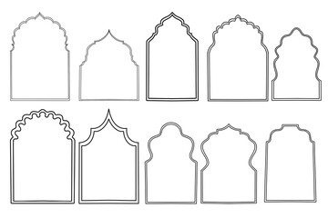  Islamic shape door or window. Mughal Muslim architecture mosque gates border. Rajasthani style...