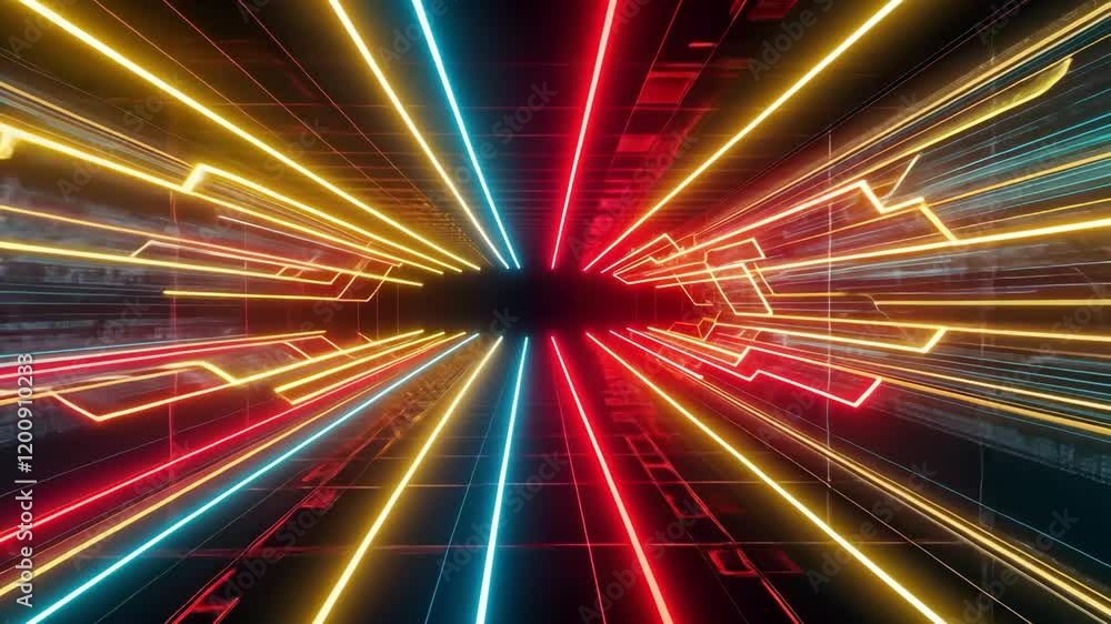 Aufkleber futuristic digital tunnel with glowing lights and dynamic motion creating an energetic and immersive