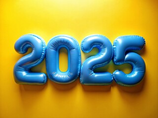 2025: Puffy Blue Leather 3D Text - Panoramic Modern Design Stock Photo